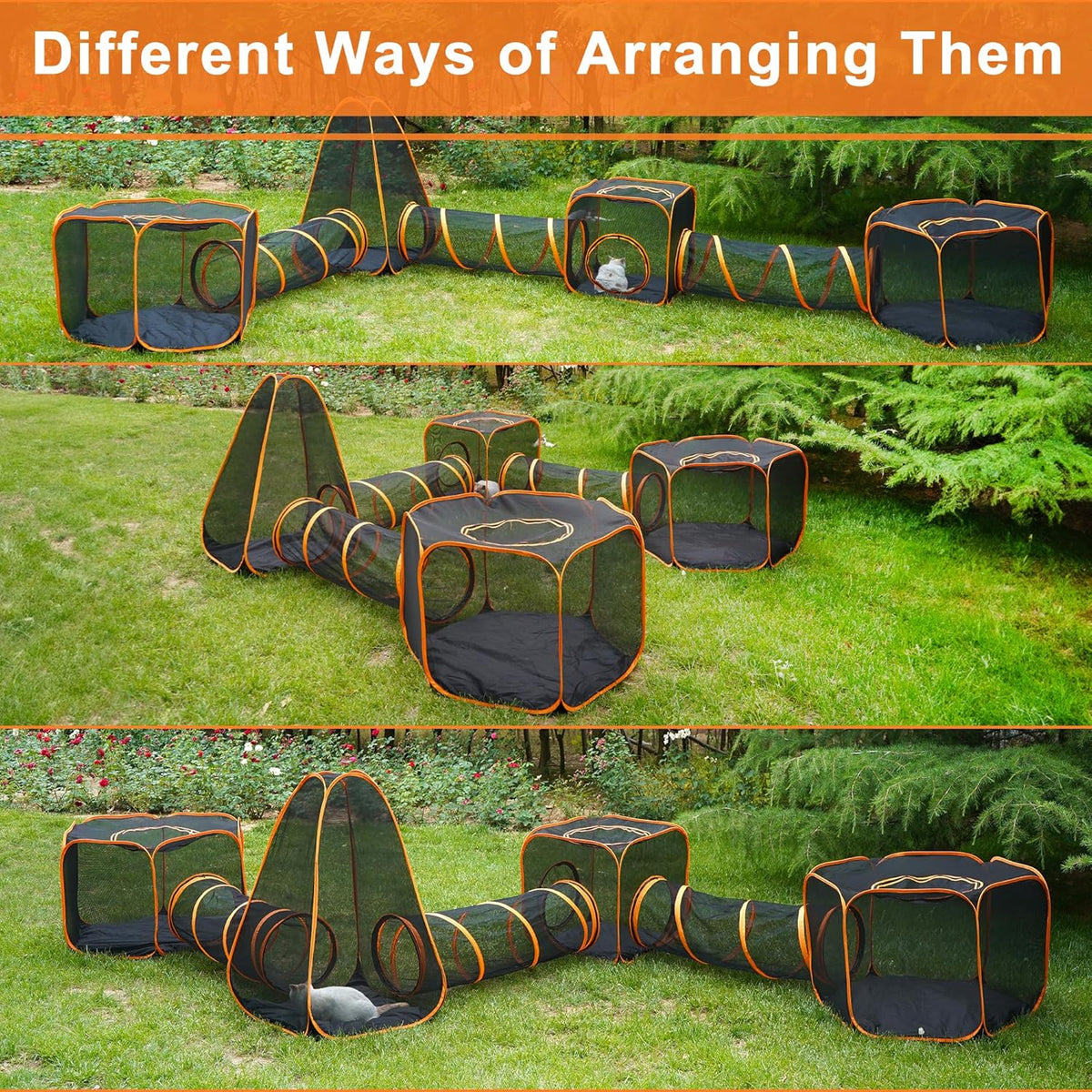 7 in 1 Outdoor Cat Enclosure, Foldable Pop-Up Mesh Playpen Tunnel for Pet Run, Foldable Outside