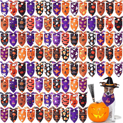 Abbylike 100 Pcs Halloween Dog Bandanas Bulk Pumpkin Bandanas for Dogs Triangle Kerchief Bibs Scarf