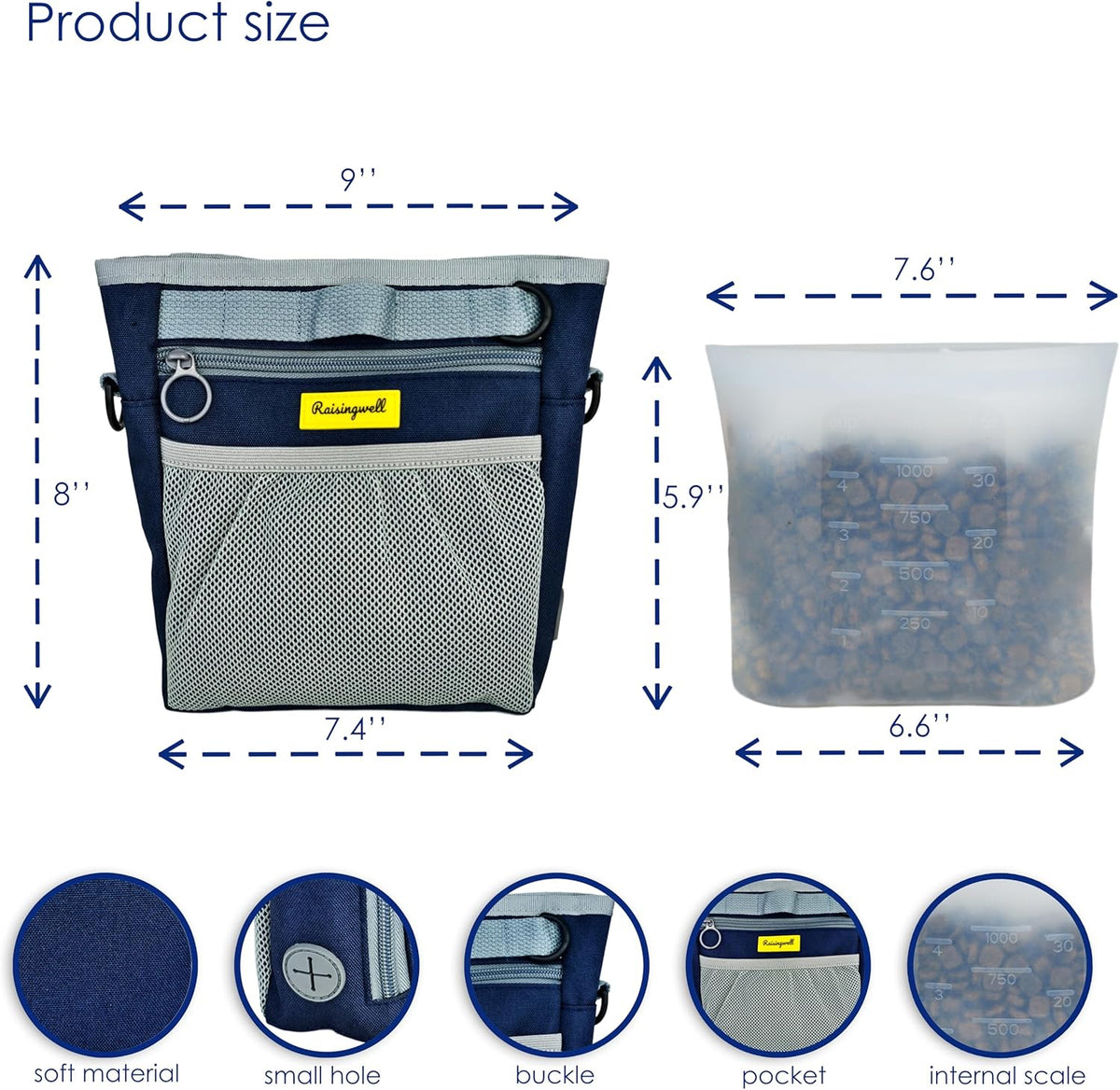 Dog Treat Pouch with Magnetic Closure 4-Cup Silicone Bag Fanny Pack Holder with Clicker 4 Ways to