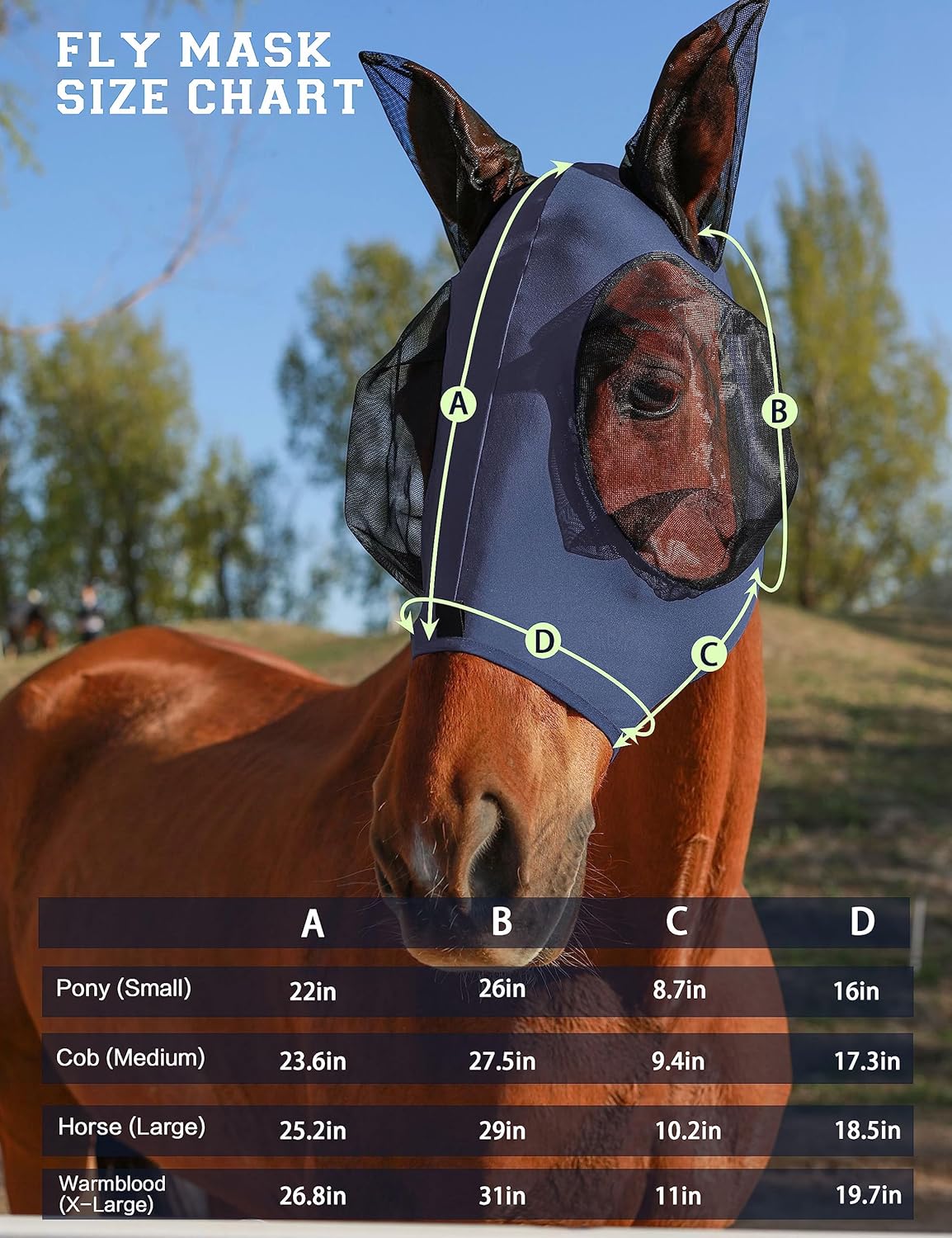 Horse Fly Mask with Ears, UV Protection Mask for Horses, Elasticity Mask with Big Mesh Eye Covers