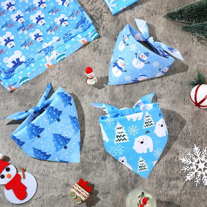 Abbylike 100 Pieces Winter Dog Bandanas Bulk Blue Snowflake Dog Bandanas for Pets Triangle Kerchief