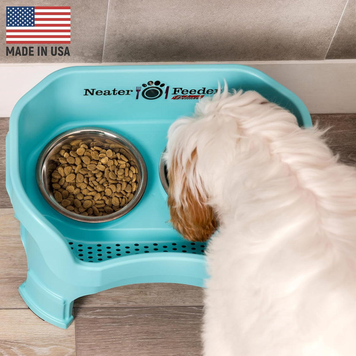 Neater Feeder Deluxe Mess Proof Dog Bowls Elevated Medium Sized Dogs (19-40 lbs) Made in USA, No