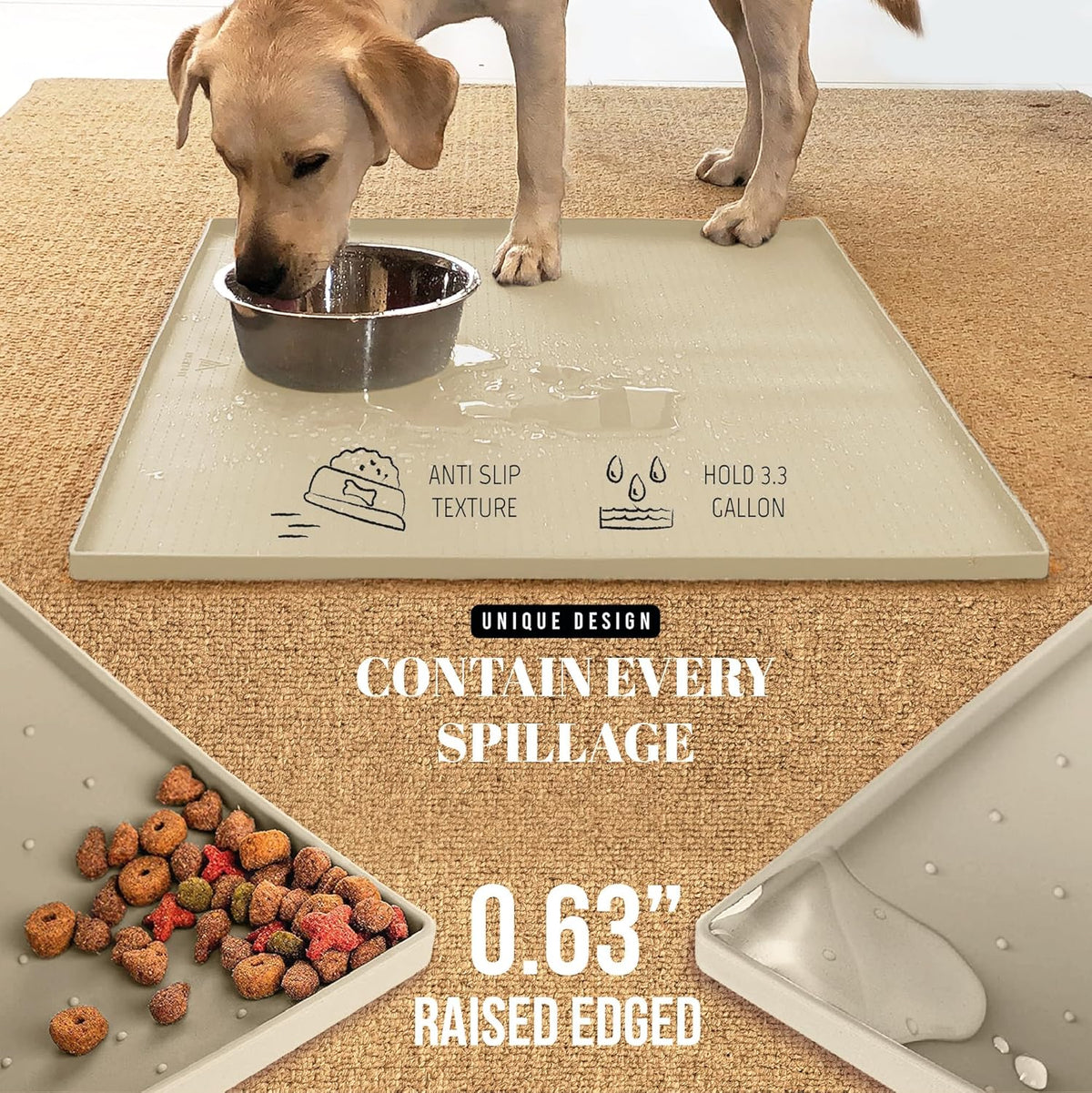 AVERYDAY 32x24'' Silicone Dog Mat for Food and Water, 0.63'' Edge Dog Food Bowl Mats for Floor