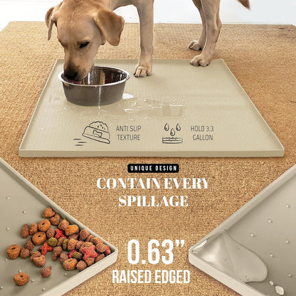 AVERYDAY 32x24'' Silicone Dog Mat for Food and Water, 0.63'' Edge Dog Food Bowl Mats for Floor