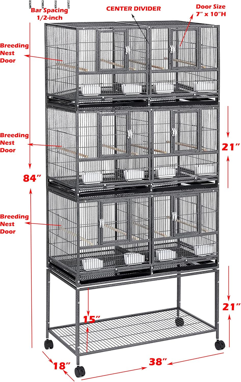 1/2/3-Combo Stacker Center Divided Breeder Breeding Bird Flight Double Rolling Cage for Aviaries