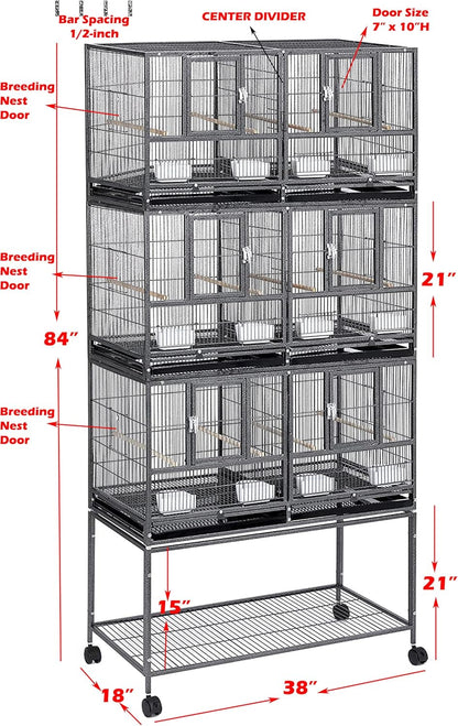 1/2/3-Combo Stacker Center Divided Breeder Breeding Bird Flight Double Rolling Cage for Aviaries