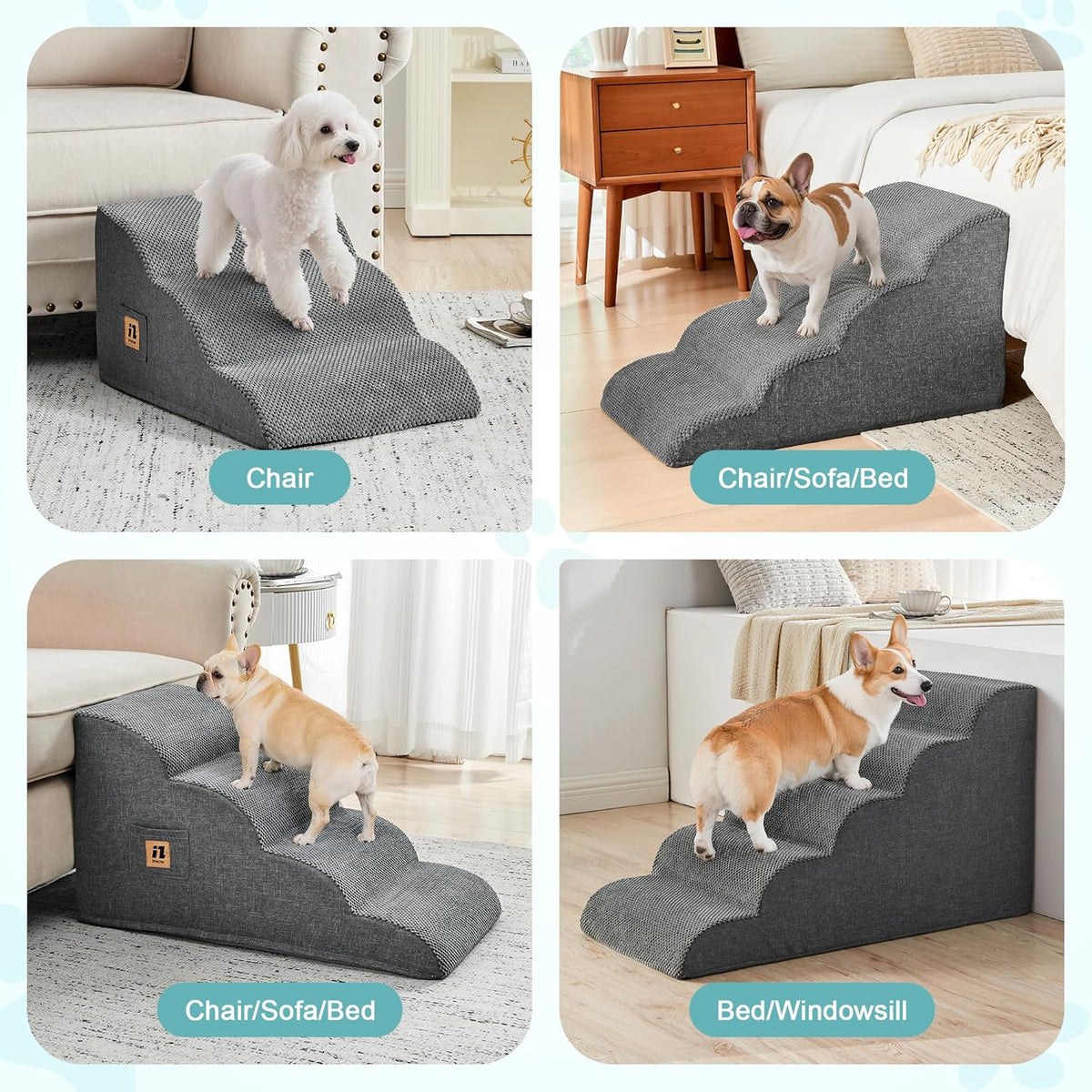 IFNOW Dog Stairs for Small Dogs, 4-Step Sturdy Dog Steps for Bed, Couch, Sofa, Waterproof Pet