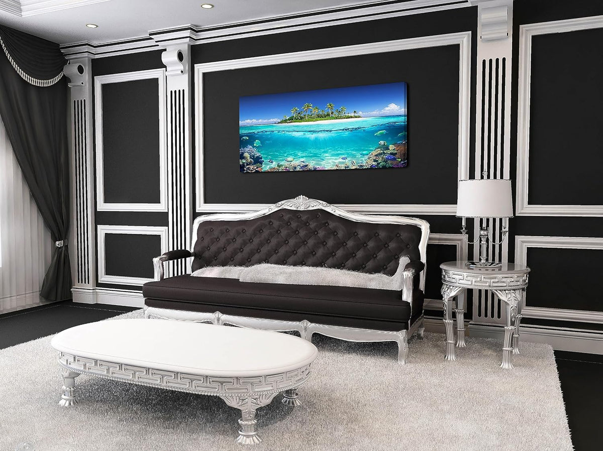 Tropical Island Coral Reef Landscape Canvas Wall Art for Living Room,Unique View Split Waterline