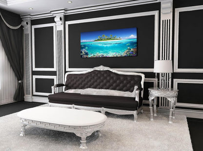 Tropical Island Coral Reef Landscape Canvas Wall Art for Living Room,Unique View Split Waterline