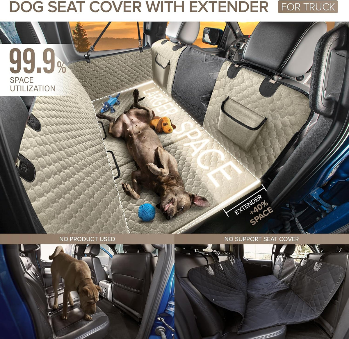 SHARLOVY XL Truck Back Seat Extender for Dogs, Large Hard Bottom Dog Car Seat Cover for Back Seat