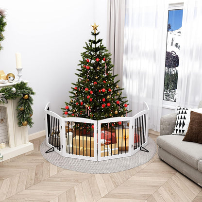 Freestanding Pet Gate for Dogs, Foldable Wooden Dog Gate for House, Extra Wide Indoor Pet Barrier