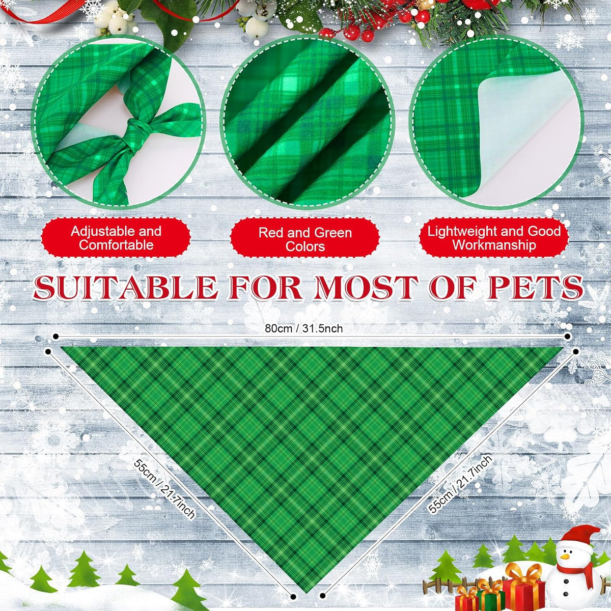 Abbylike 50 Pieces Christmas Plaid Dog Bandanas Bulk Xmas Bandanas for Dogs Triangle Kerchief Bibs