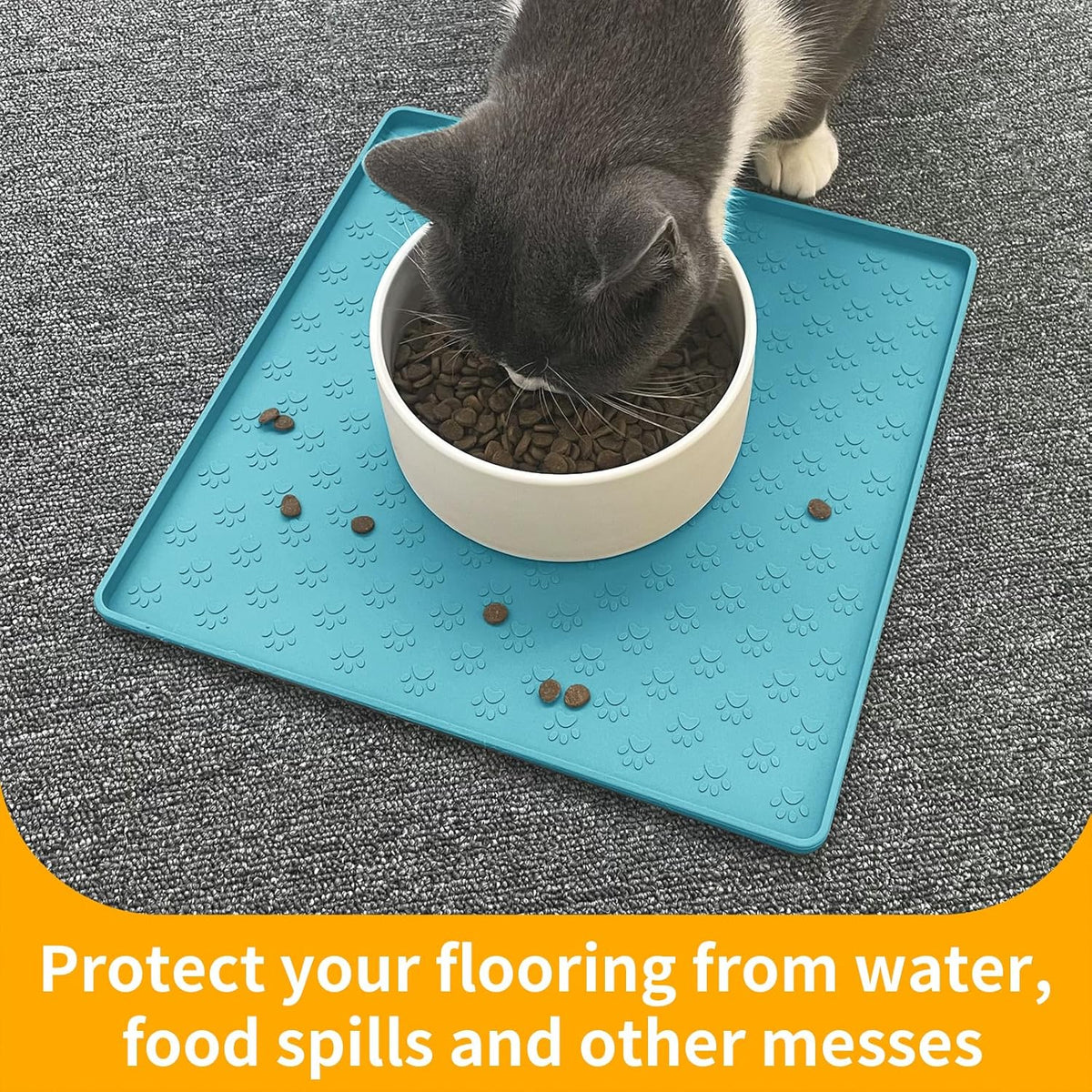 Ptlom Dog Food Mat Anti-Slip Bowl Mats for Food and Water, Waterproof Silicone Pet Placemat with