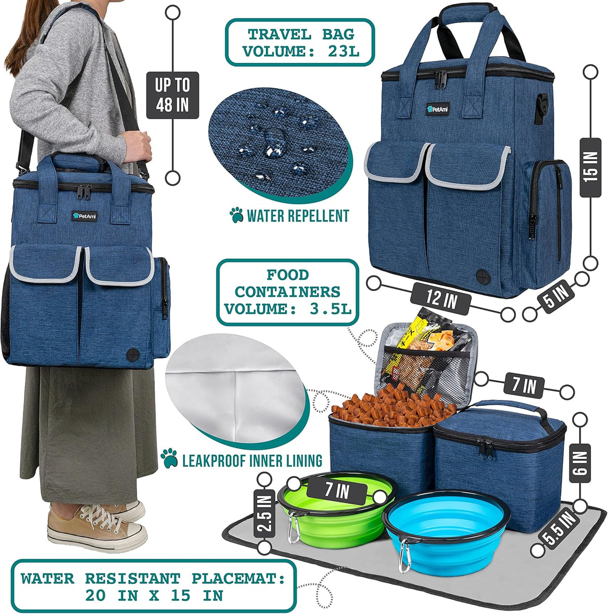 PetAmi Dog Travel Bag Pet Supplies Accessories Organizer for Traveling, Camping, Weekend; Cat Pet