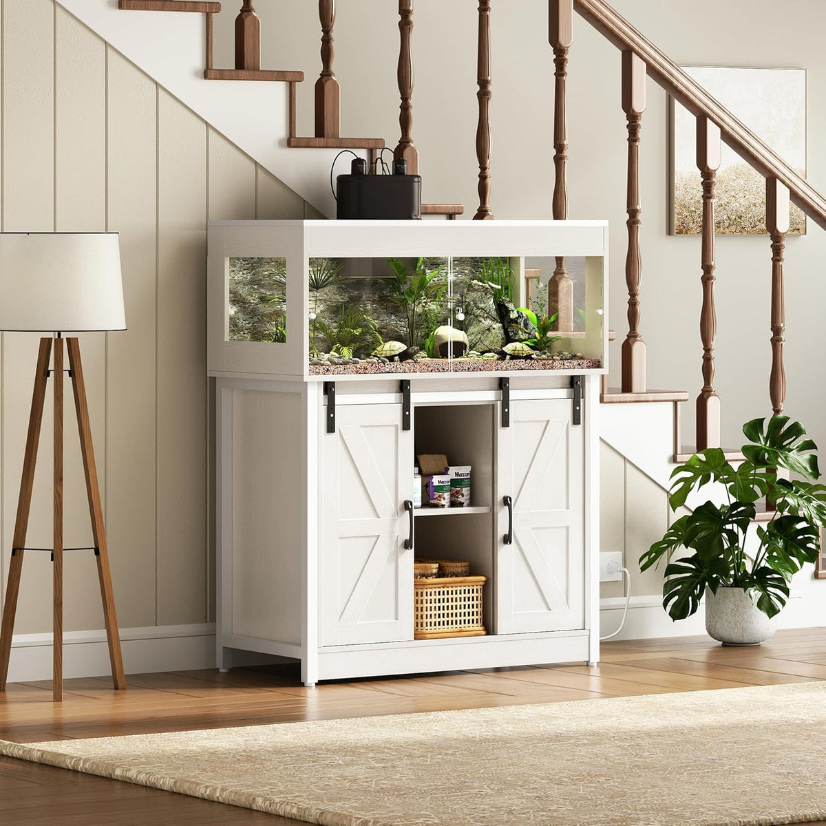 40 Gallon Reptile Terrarium with Stand, Reptile Tank with Barn Door and Storage, Vivarium with
