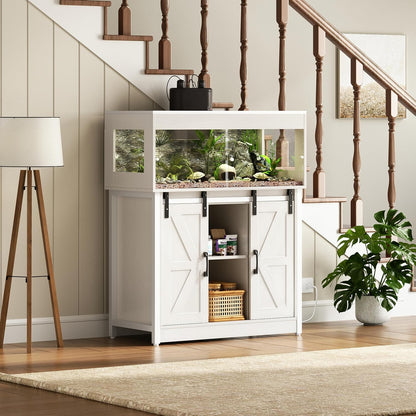 40 Gallon Reptile Terrarium with Stand, Reptile Tank with Barn Door and Storage, Vivarium with