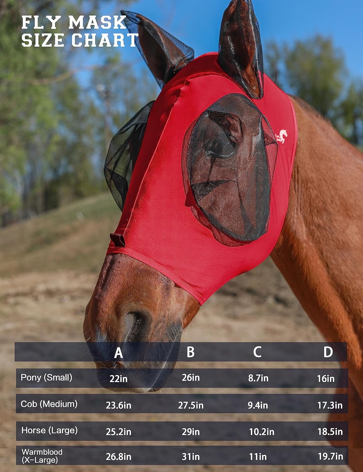 Horse Fly Mask with Ears, UV Protection Mask for Horses, Elasticity Mask with Big Mesh Eye Covers