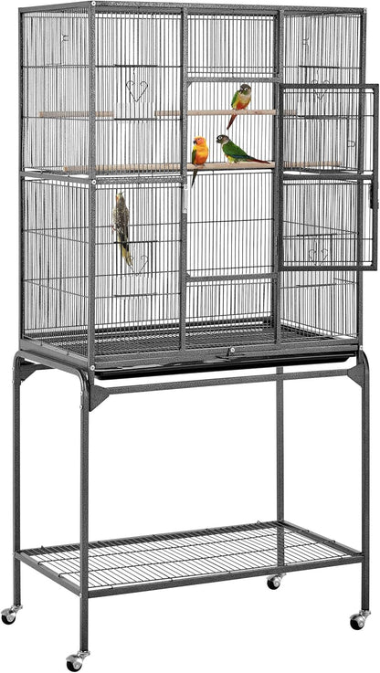 Yaheetech 63-Inch Wrought Iron Rolling Large Bird Cage for African Grey Small Quaker Amazon Parrots