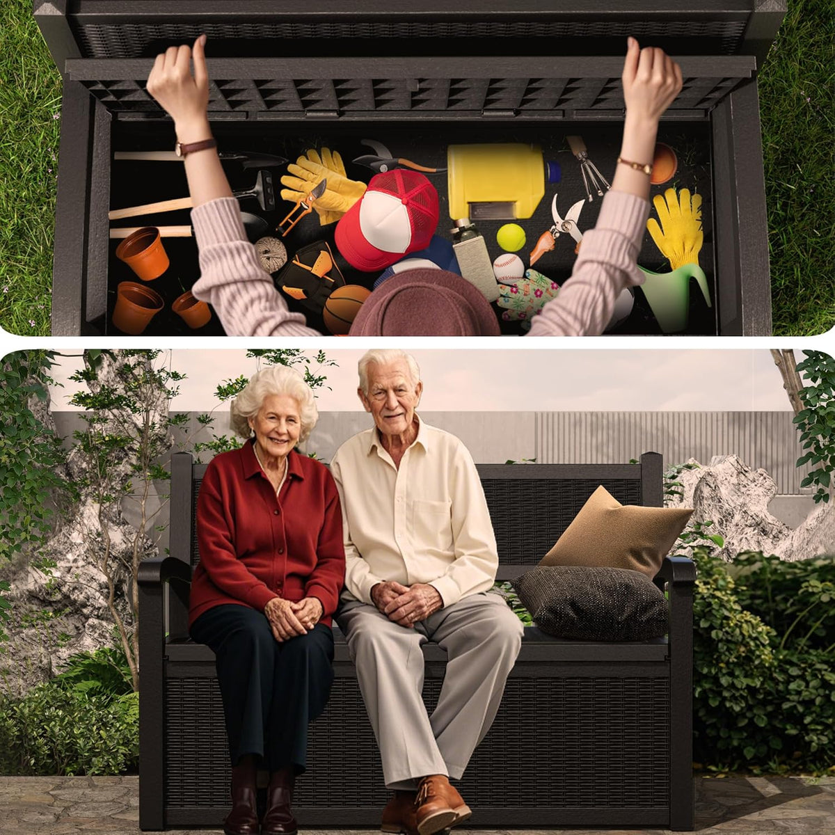 80 Gallon Storage Bench Waterproof and Lockable,Deck Box Outdoor Storage Furniture for