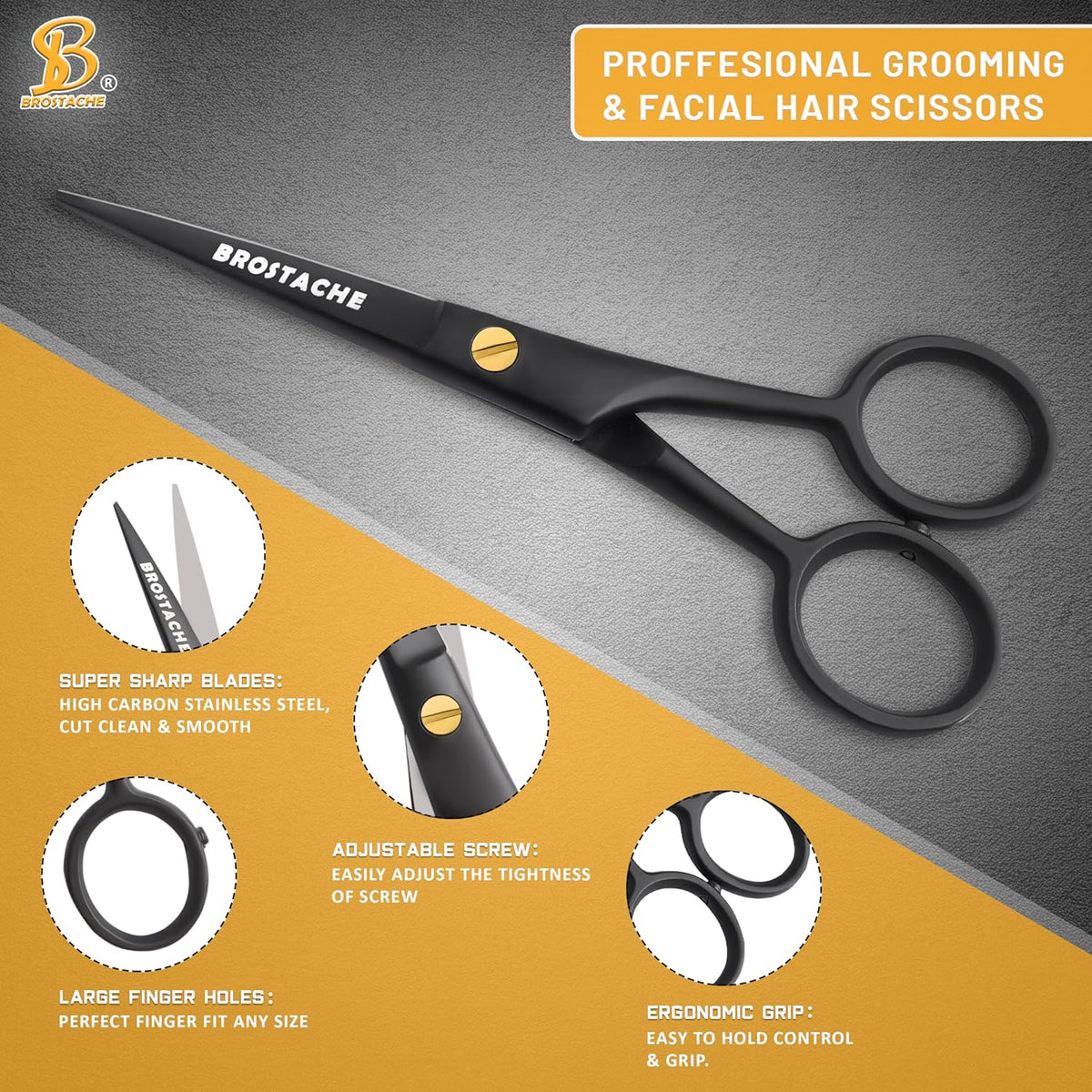 5” Professional Beard and Mustache Scissors, German Steel Beard Scissors Come with Mustache Comb