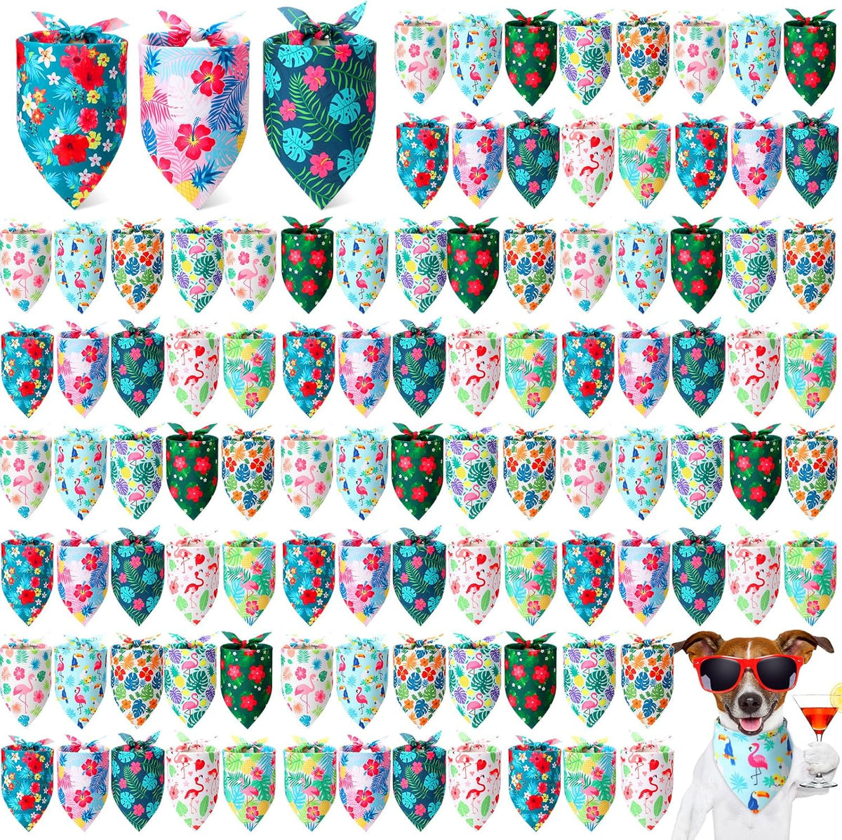 Shyyween100 Pieces Hawaii Dog Bandanas Bulk Summer Bandanas for Dogs Soft Bibs Adjustable Triangle