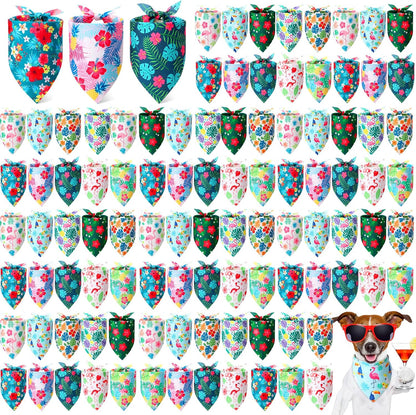 Shyyween100 Pieces Hawaii Dog Bandanas Bulk Summer Bandanas for Dogs Soft Bibs Adjustable Triangle