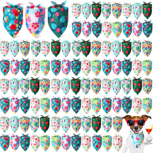 Shyyween100 Pieces Hawaii Dog Bandanas Bulk Summer Bandanas for Dogs Soft Bibs Adjustable Triangle