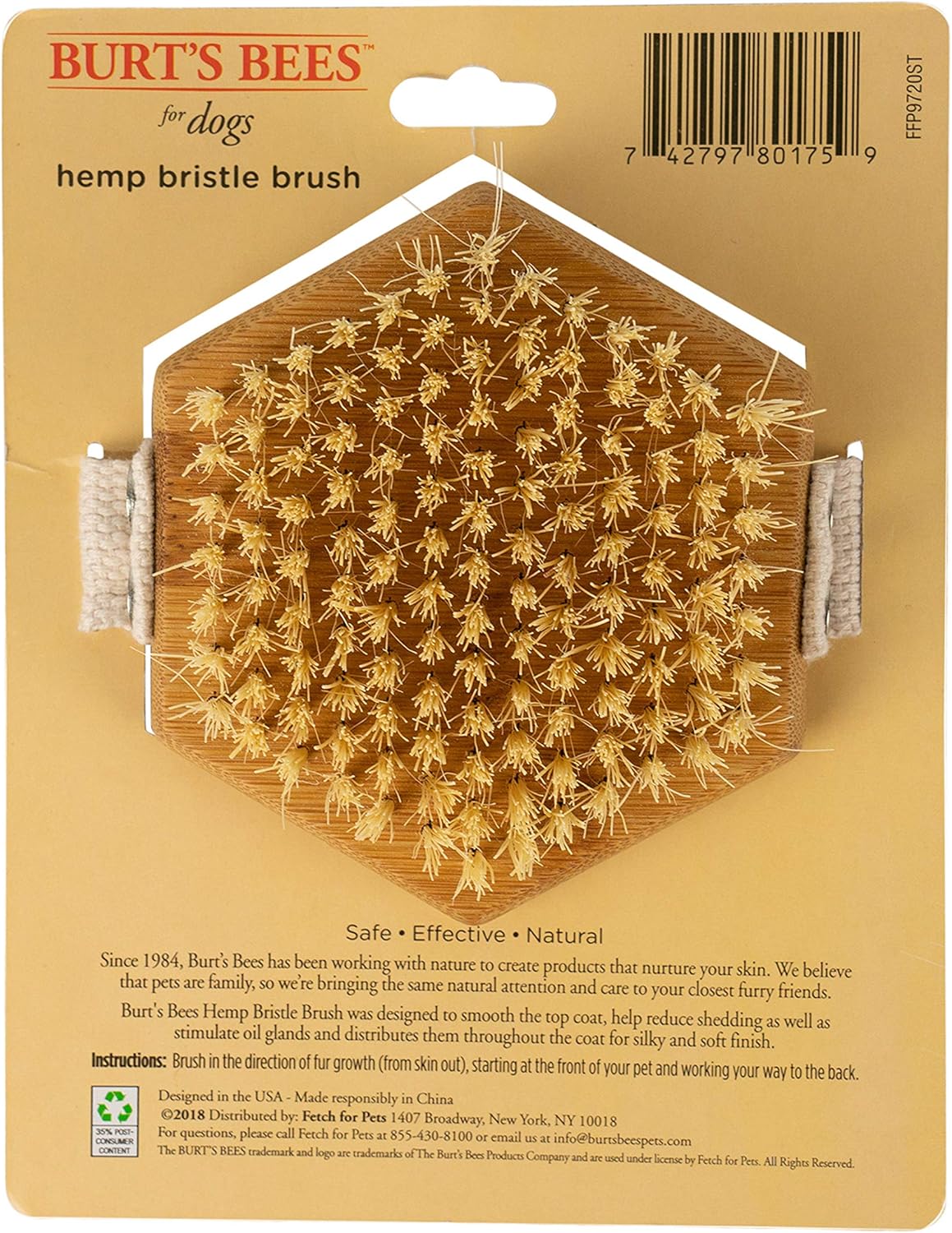 Burt's Bees for Pets Palm Brush with Hemp Bristles Best Ergonomic Dog Brush To Groom Large Dogs