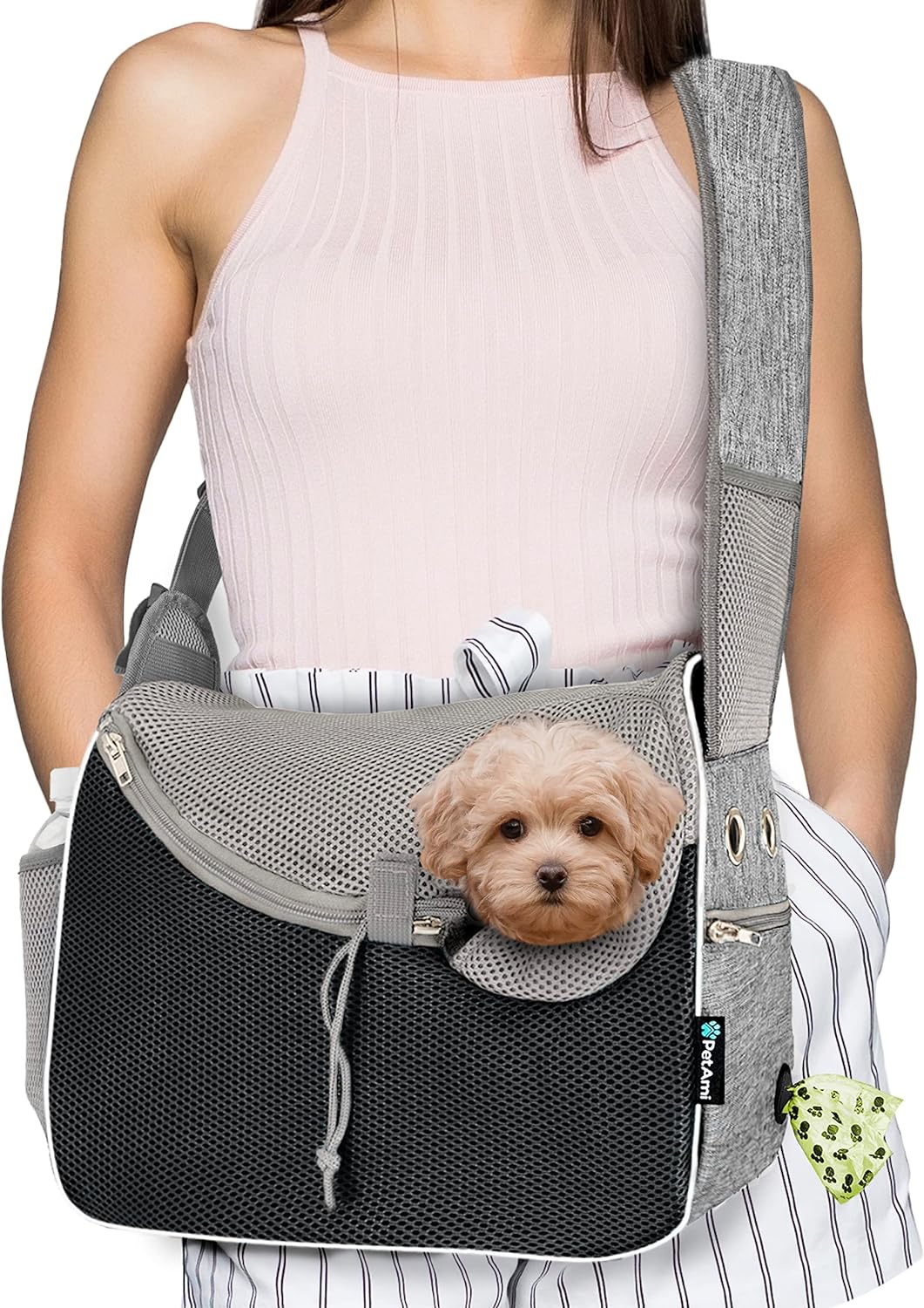 PetAmi Small Dog Sling Carrier, Soft-Sided Crossbody Puppy Carrying Purse Bag, Adjustable Sling Pet