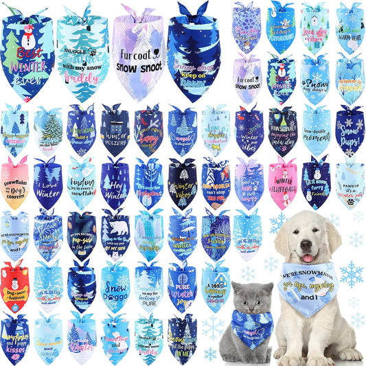 Abbylike 50 Pcs Winter Dog Bandanas Bulk Pet Scarfs Triangle Bibs Adjustable Washable Puppy