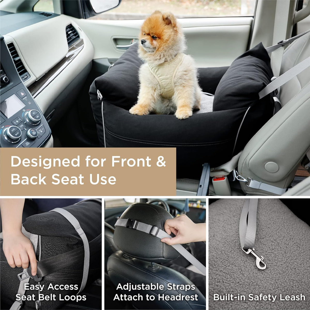 Lesure Small Dog Car Seat for Small Dogs - Waterproof Dog Booster Car Seat with Storage Pockets