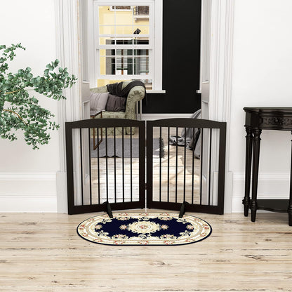 Freestanding Pet Gate for Dogs, Foldable Wooden Dog Gate for House, Indoor Pet Barrier for Stairs