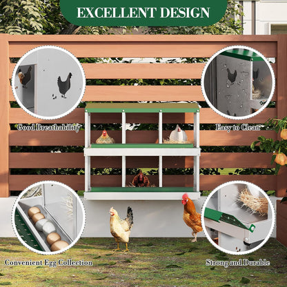 6 Hole Chicken Nesting Box with Roll Out Egg Tray, Rustproof & Ventilated Chicken Laying Boxes for