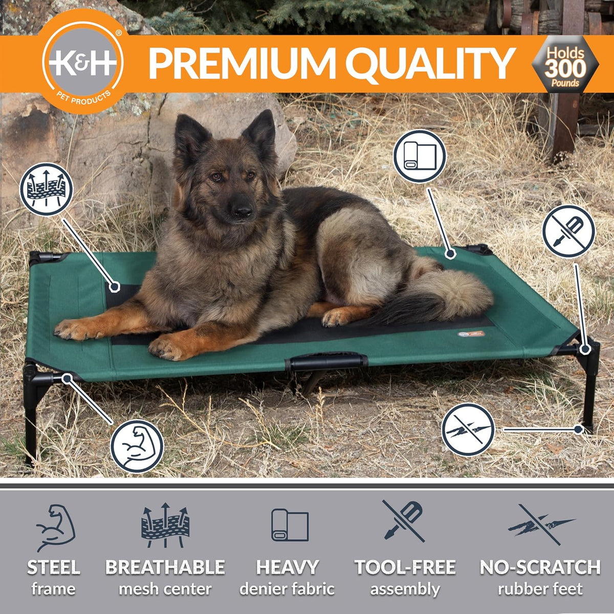 K&H Pet Products Outdoor Elevated Dog Cot, Breathable Cooling Elevated Cot Hammock Pet Bed for XL