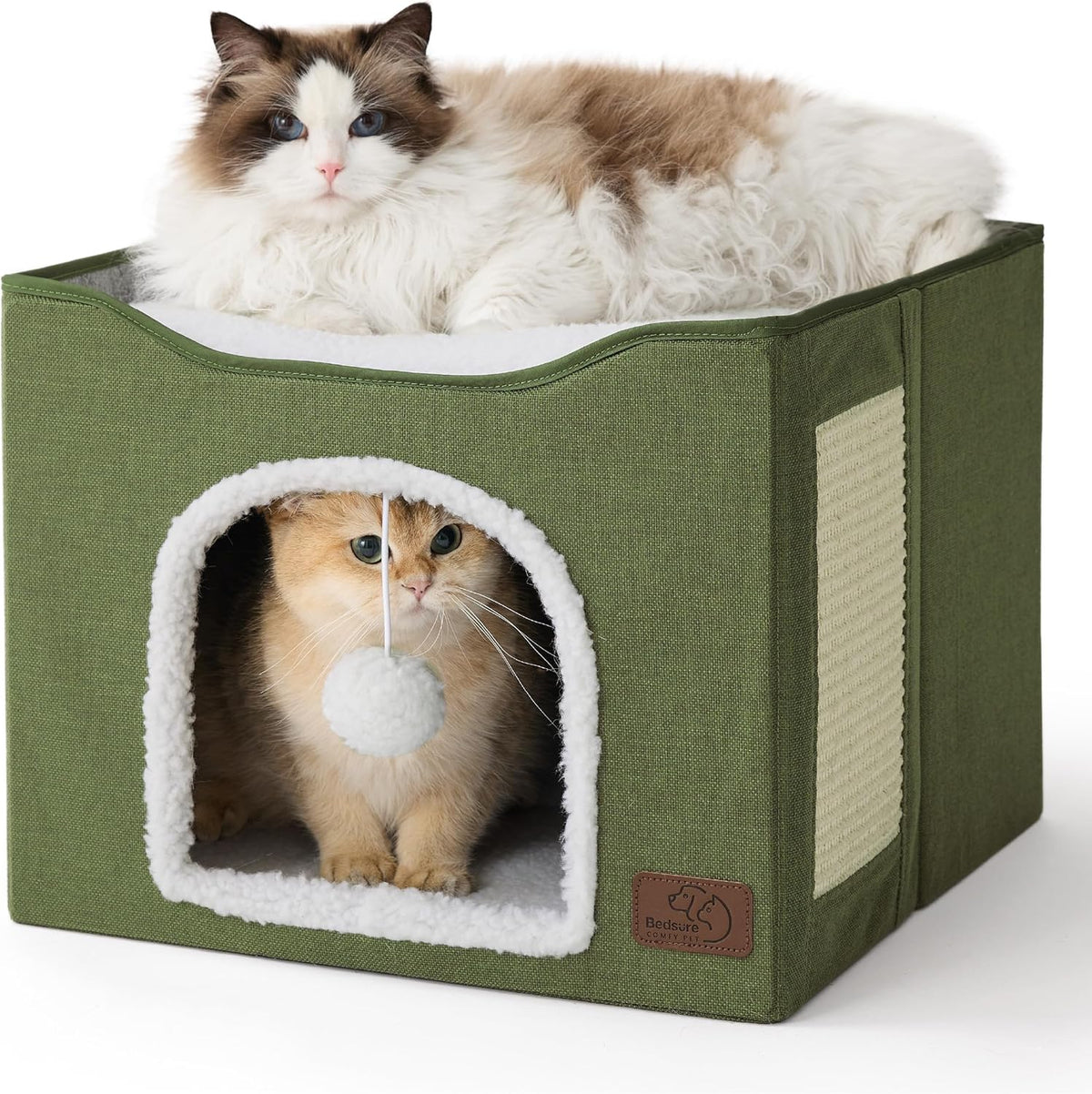 Bedsure Cat Beds for Indoor Cats - Large Cat Cave for Pet Cat House with Fluffy Ball Hanging and