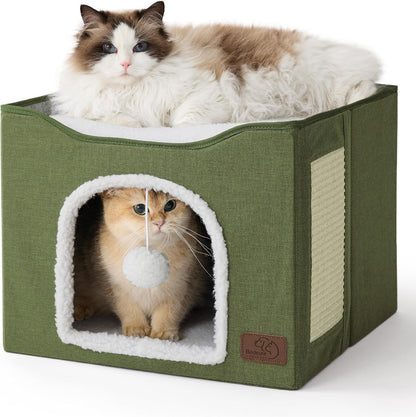 Bedsure Cat Beds for Indoor Cats - Large Cat Cave for Pet Cat House with Fluffy Ball Hanging and