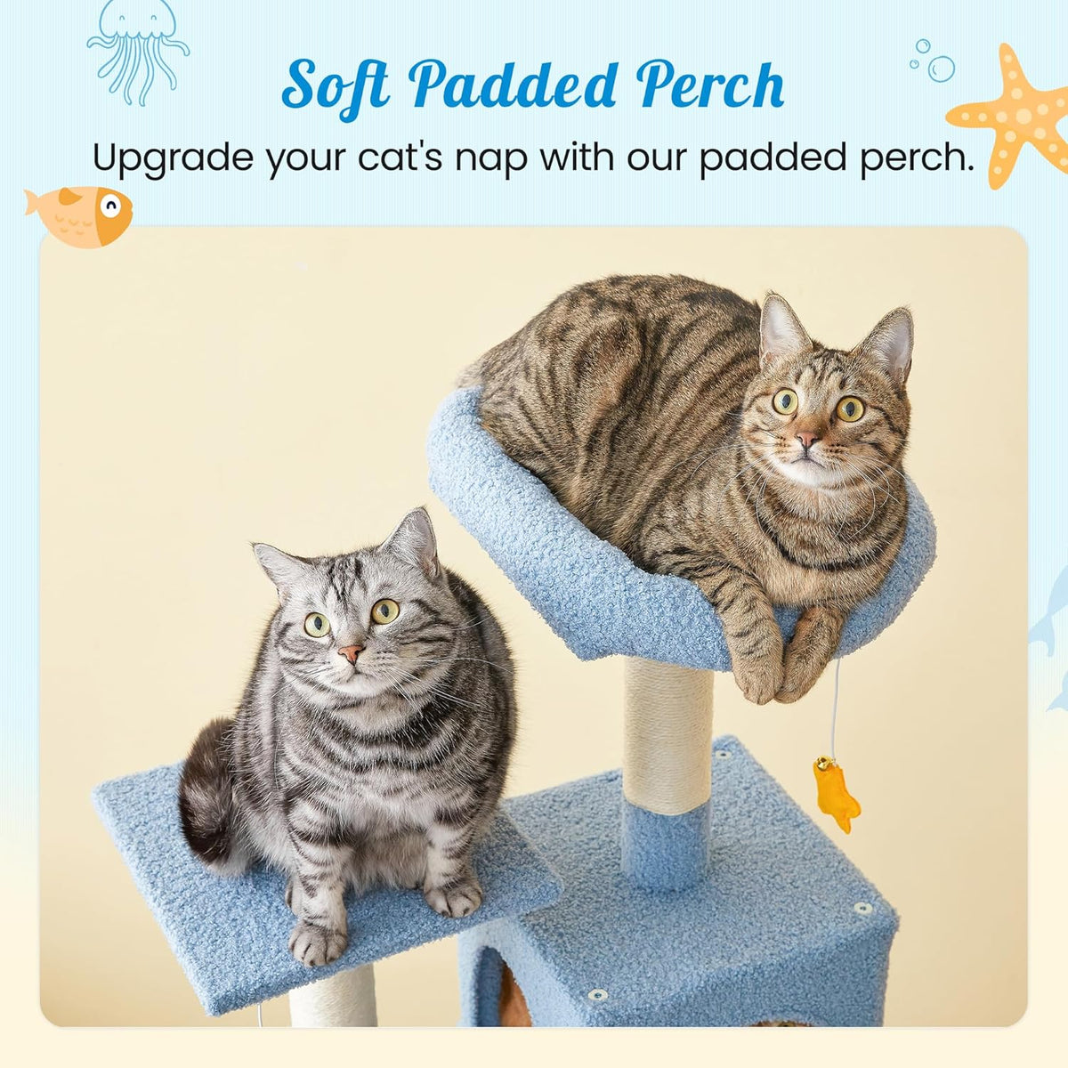 MWPO Ocean-Themed Cat Tree for Indoor Cats, 63.8 Inches Multi-Level Tower with Sisal-Covered