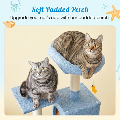 MWPO Ocean-Themed Cat Tree for Indoor Cats, 63.8 Inches Multi-Level Tower with Sisal-Covered