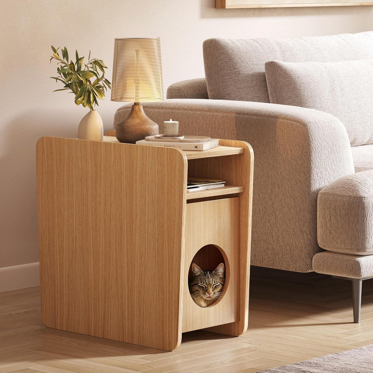 WERMO 12'' Narrow End Table for Living Room - Small Side Table with Shelf, Magazine Holder and