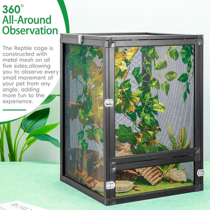13 Gal Detachable and Foldable Reptile Butterfly Cage Terrarium, 360° Observation, Airflow