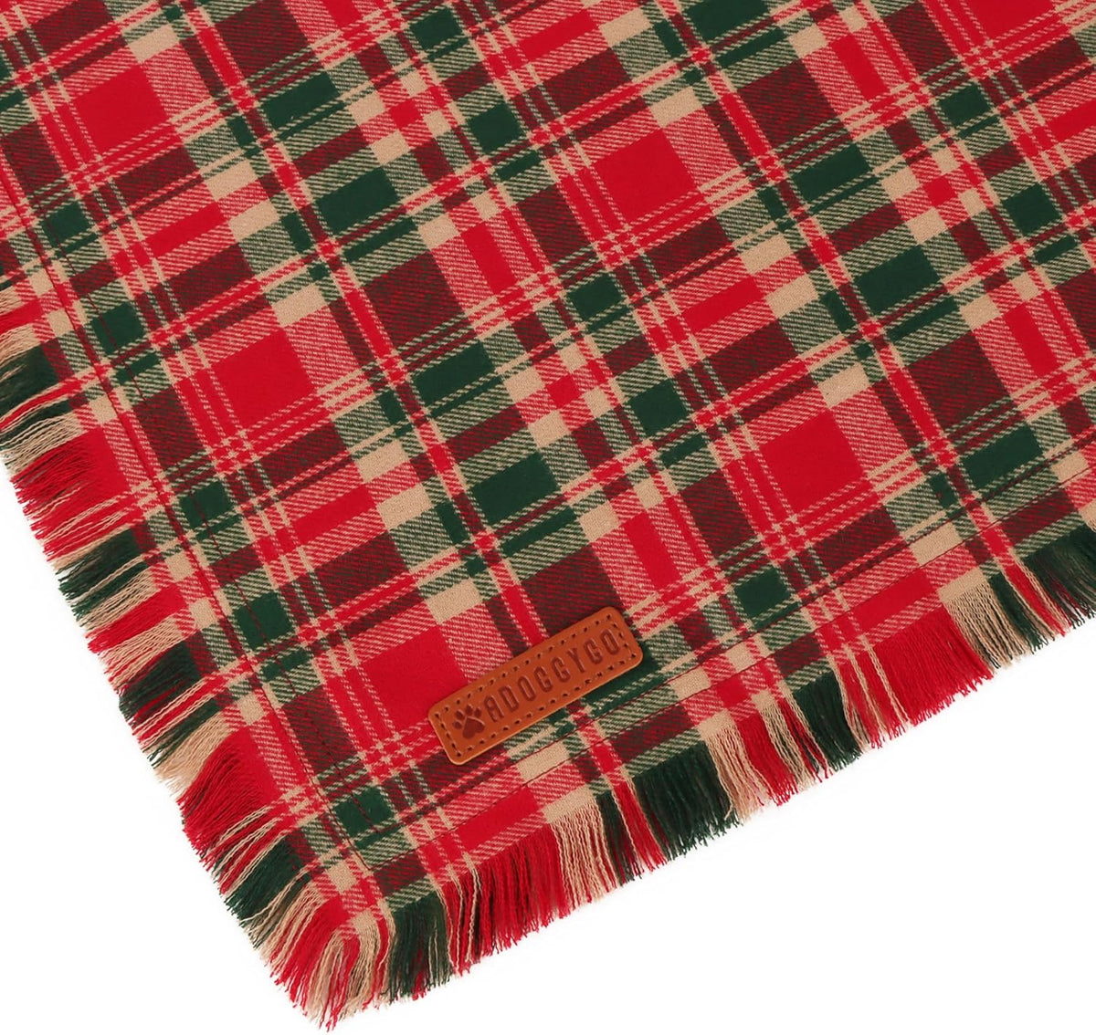 ADOGGYGO Christmas Dog Bandanas with Tassels Edges, Stylish Red Plaid Xmas Scarf, Multiple Sizes