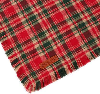 ADOGGYGO Christmas Dog Bandanas with Tassels Edges, Stylish Red Plaid Xmas Scarf, Multiple Sizes