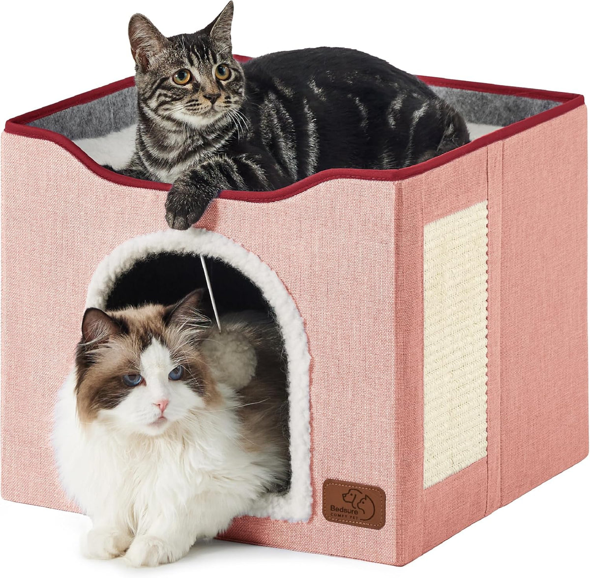 Bedsure Cat Beds for Indoor Cats - Large Cat Cave for Pet Cat House with Fluffy Ball Hanging and