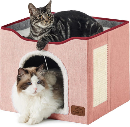 Bedsure Cat Beds for Indoor Cats - Large Cat Cave for Pet Cat House with Fluffy Ball Hanging and