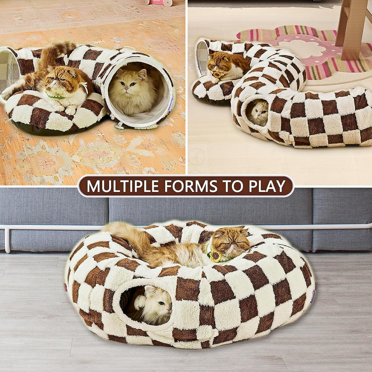 Cat Tunnel Bed with Washable Cushion for Indoor Cat, Donut Cave Tube Toys for Kitten Puppy Rabbit