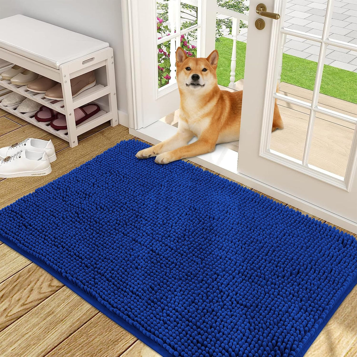 OLANLY Dog Door Mat for Muddy Paws 48x30, Absorbs Moisture and Dirt, Absorbent Non-Slip Washable