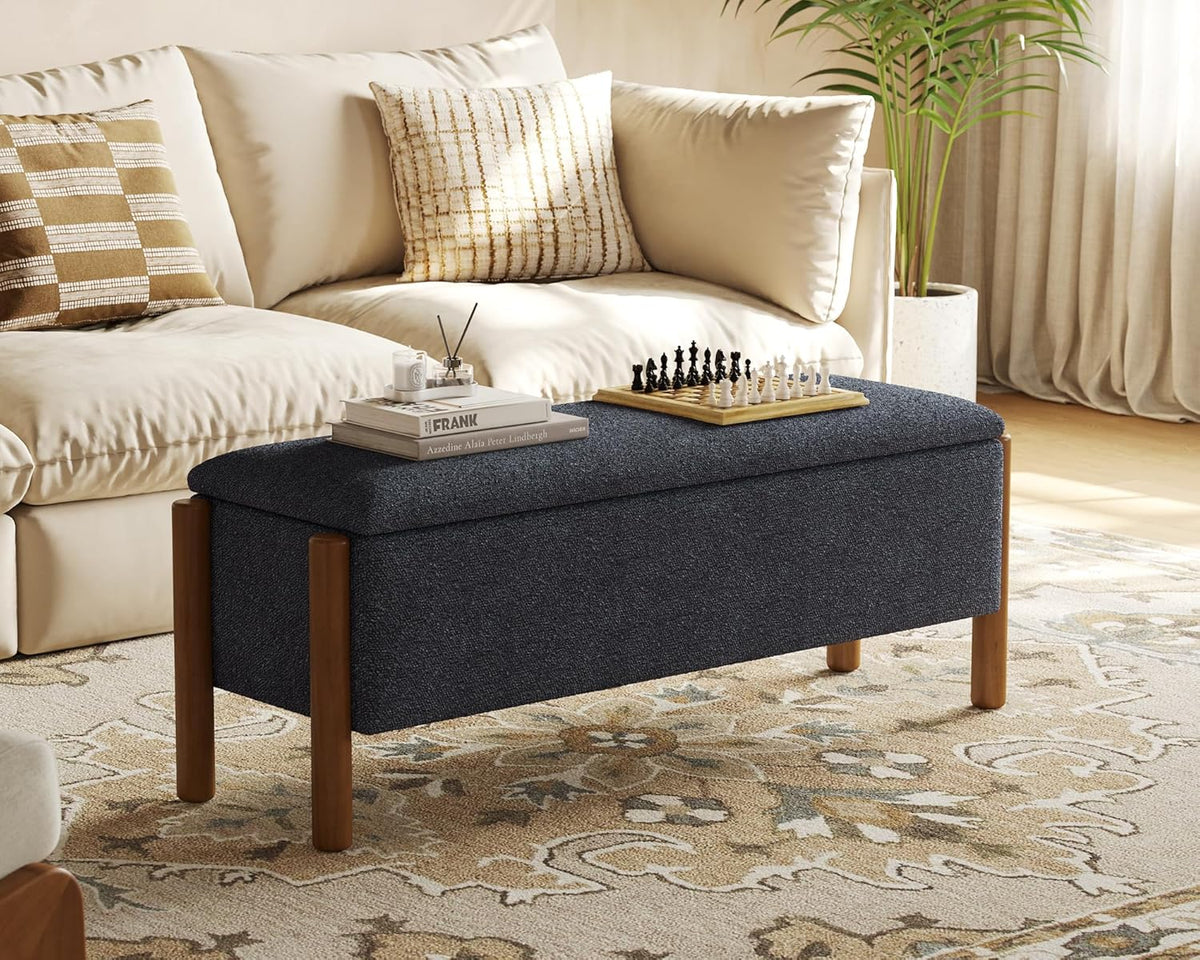 Storage Ottoman Bench, End of Bed Bench for Bedroom, 47" Boucle Upholstered Entryway Shoe Seat