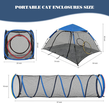 Outdoor Cat Enclosure -Portable Pet Playpen for Outside with Cat Tunnel, Cube Combo,Pet Cage for