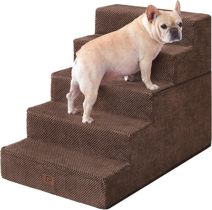 EHEYCIGA Dog Stairs for High Bed 25" H, 5-Step Extra Wide Dog Steps for Bed, Pet Steps for Small