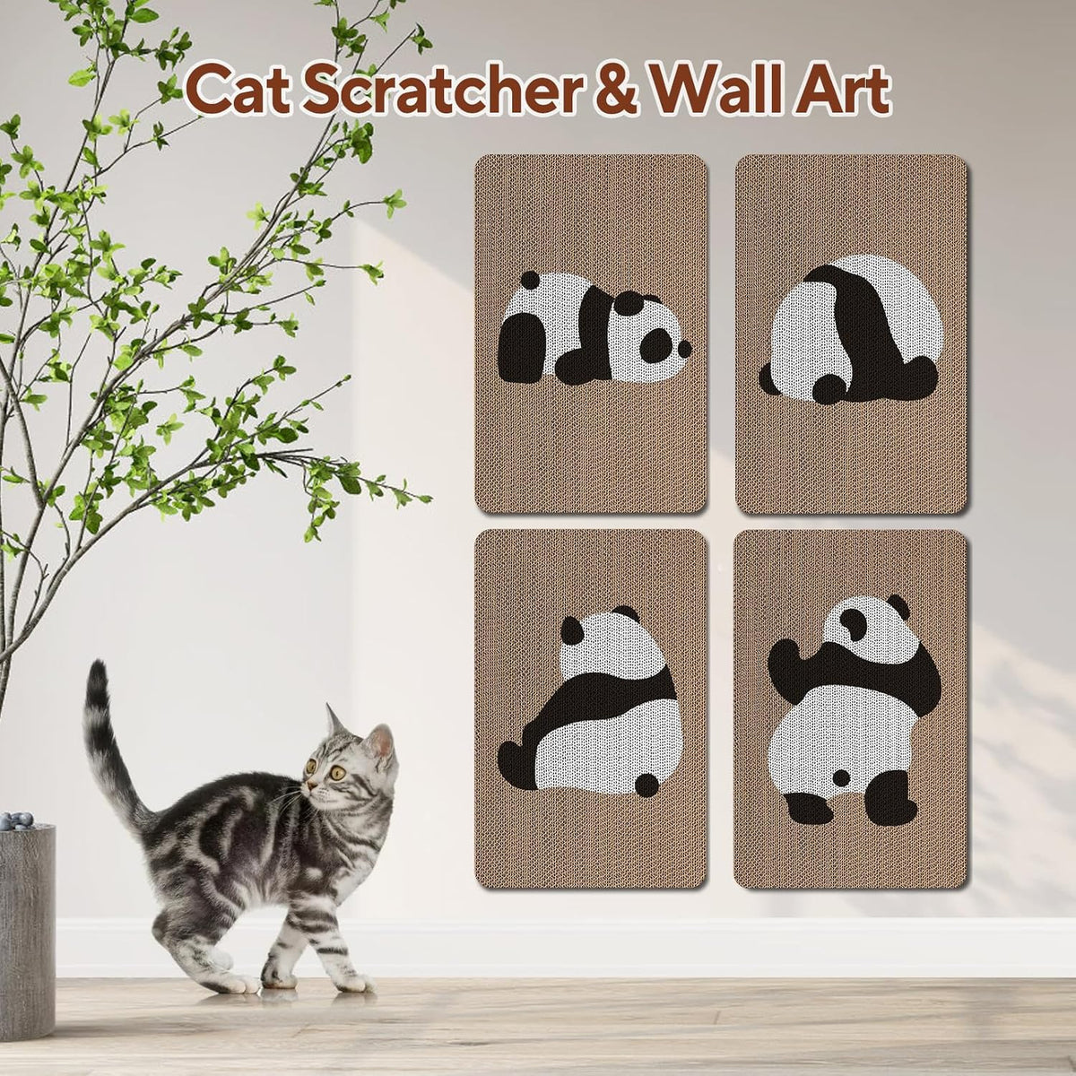 AUSCAT Cardboard Cat Wall Scratcher, 7 cat Scratching Boards with Box, Wall Mounted Cat Scratching